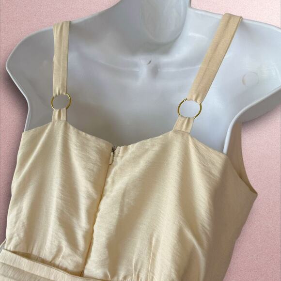WISH Frida Sleeveless Crossover V Neck Belted Wide Leg Jumpsuit Size S Beige - Picture 10 of 16